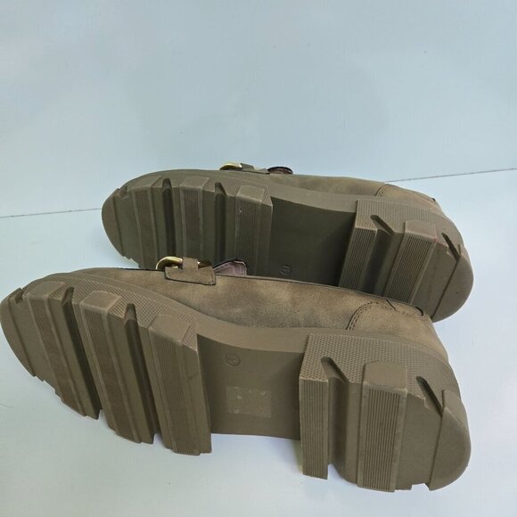 Alta Moda Super Chunky Olive Green Gold Chain Vegan Leather Loafers Size 41 - Picture 7 of 8